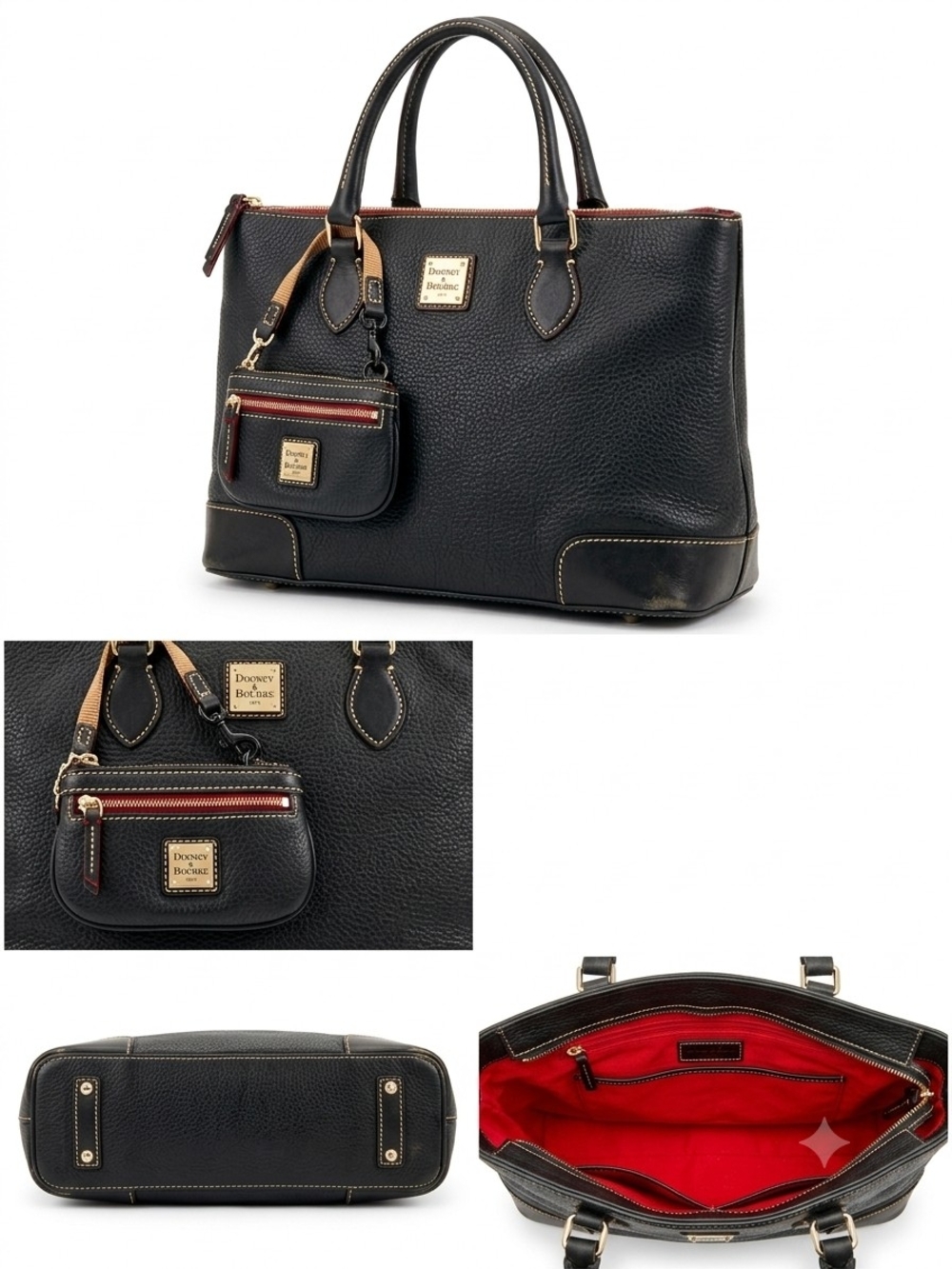 Dooney & Bourke Black Leather Satchel with Red Lining